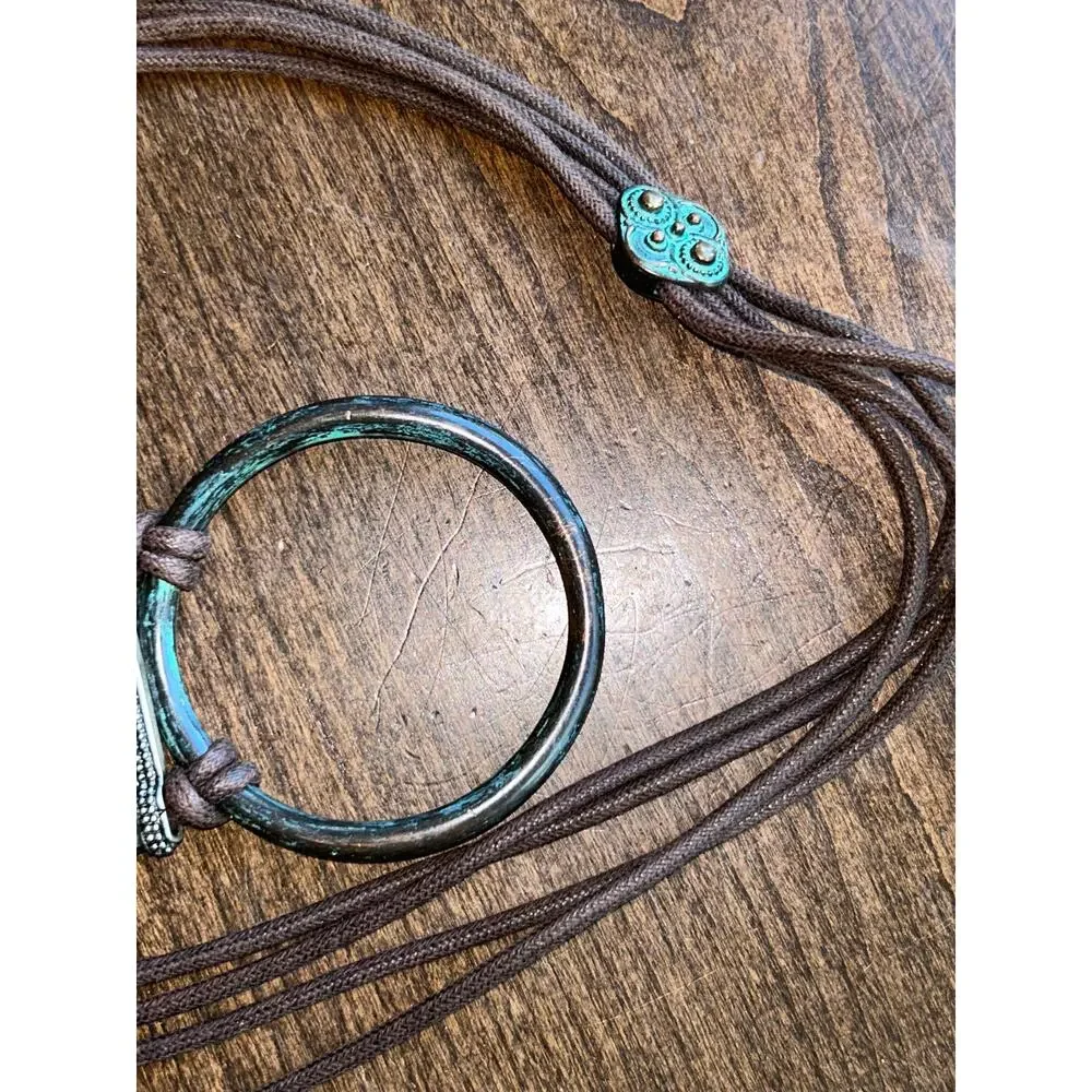 Vintage Womens Green Copper Like Belt String Closure Tie Around boho festival